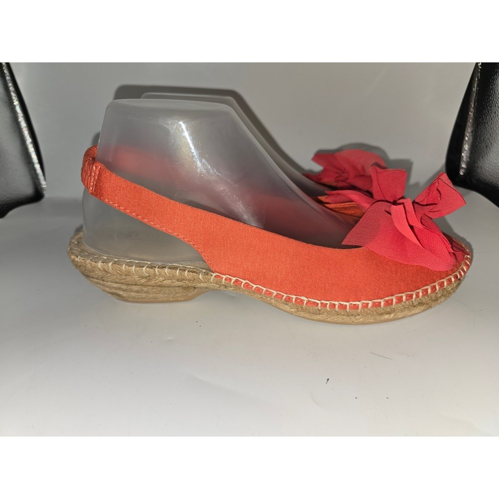 Coral Espadrille Slingback Flats with‎ Oversized Chiffon Bow Round Toe Summer 9M - Picture 2 of 5